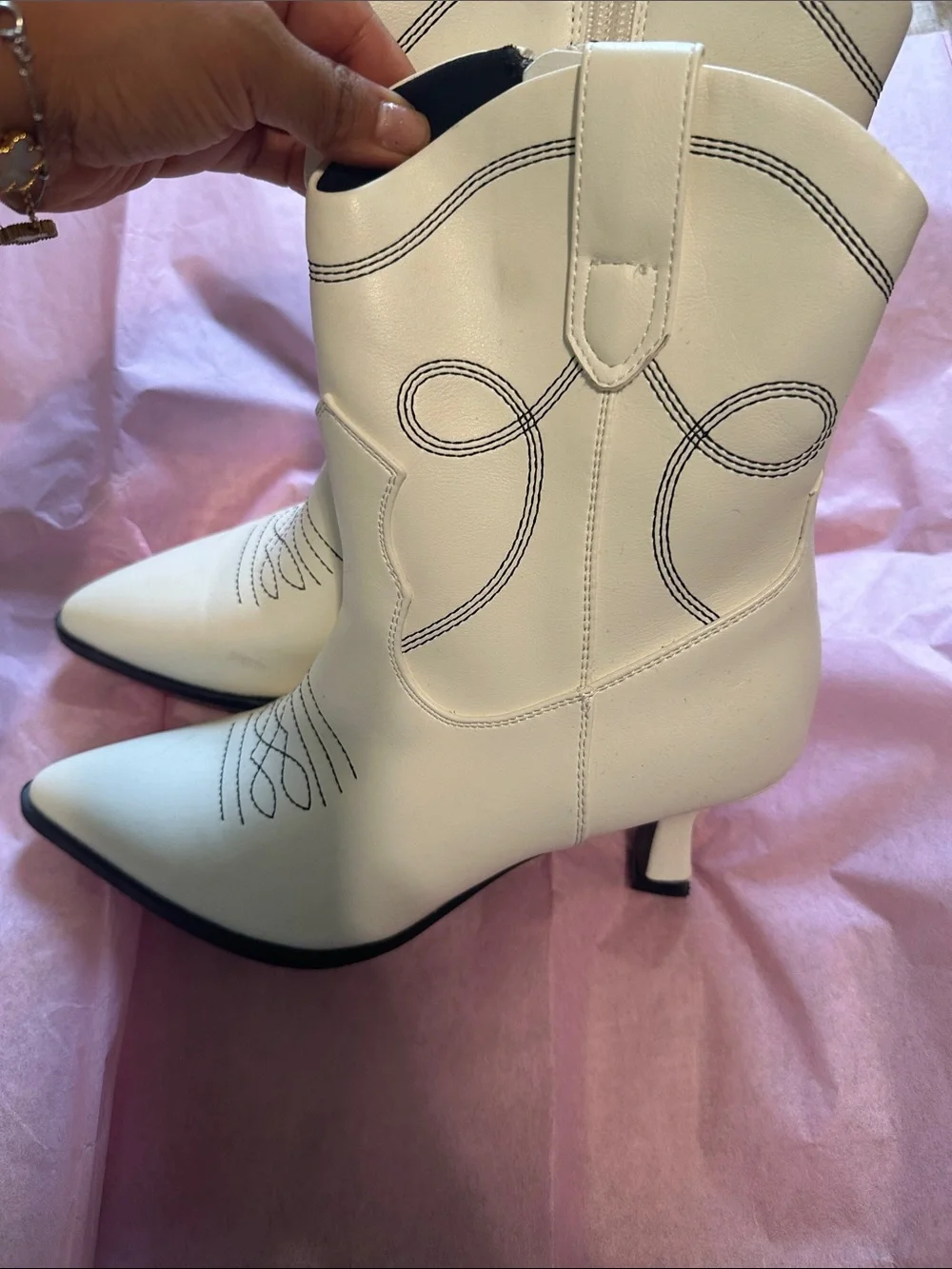 Women's Cream Pointed-Toe Western Ankle Boots